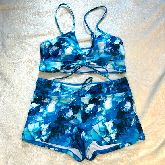 Other - LK NEW 🏖️ BLUE/WHITE “OCEAN” SWIM SHORTS/BIKINI TOP TANKINI SWIMSUIT Women’s XL